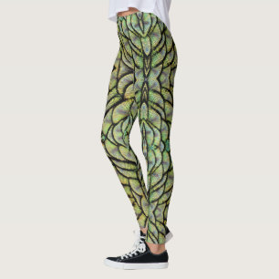 Shades of Green Peacock Back Feathers Leggings