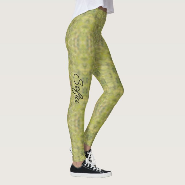 Shades of Green Personalize Name Quality  Leggings (Right)