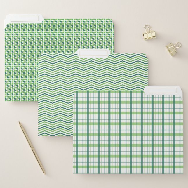 SHADES OF GREEN PLAIDS ZIG ZAGS PATTERNS FILE FOLDER (Set)