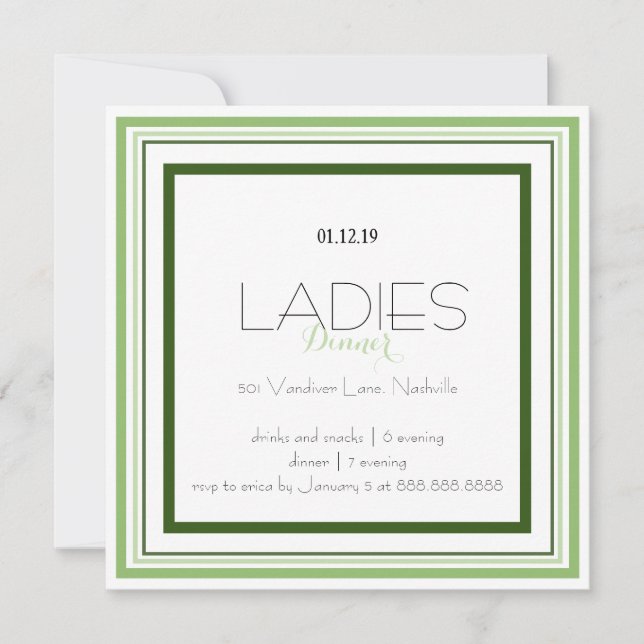 Shades of Green Square Invitation (Front)
