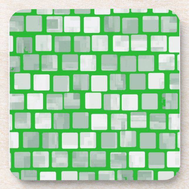 Shades of Green Squares Beverage Coaster (Front)
