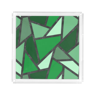 Shades of green stained glass pattern acrylic tray
