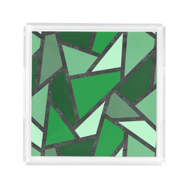 Shades of green stained glass pattern acrylic tray (Front)