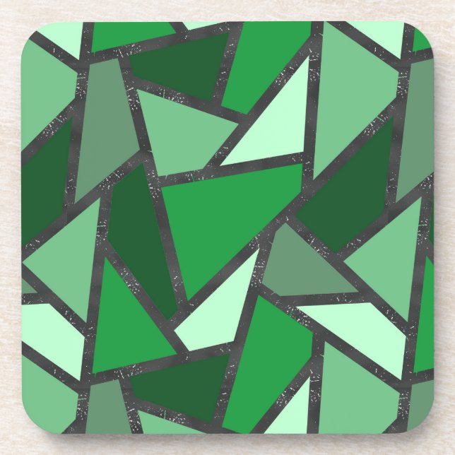 Shades of green stained glass pattern beverage coaster (Front)