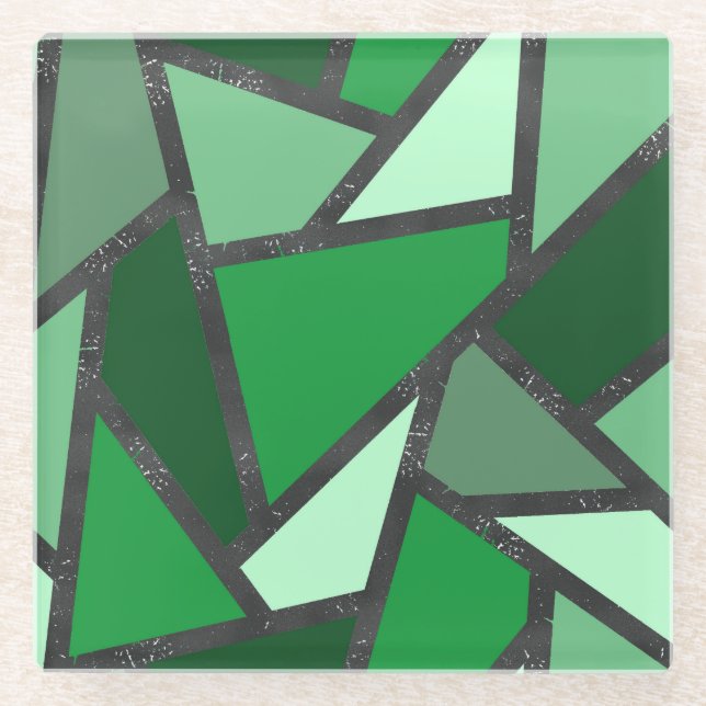 Shades of green stained glass pattern coaster (Front)