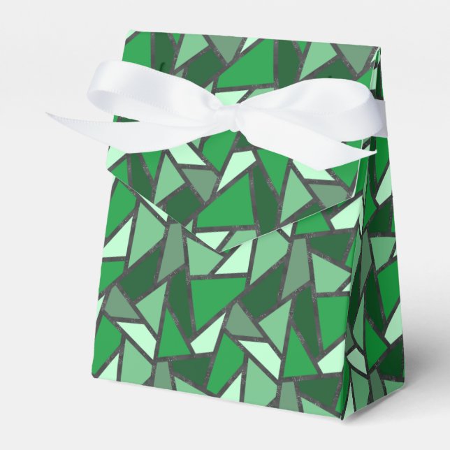 Shades of green stained glass pattern favor boxes (Front Side)