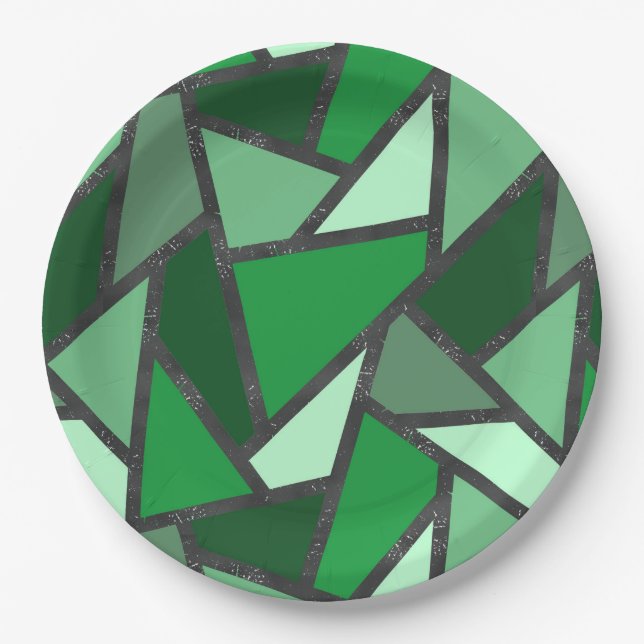 Shades of green stained glass pattern paper plates (Front)