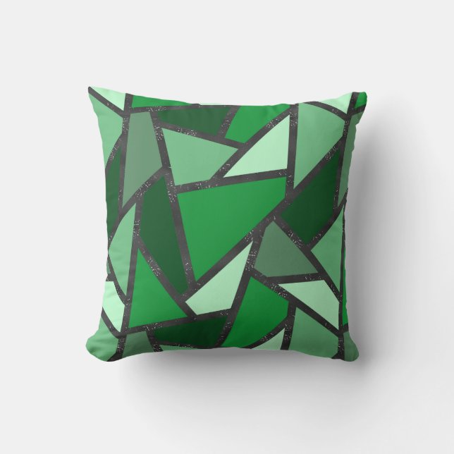Shades of green stained glass pattern throw pillow (Front)