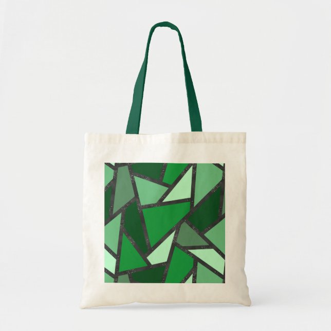 Shades of green stained glass pattern tote bag (Front)