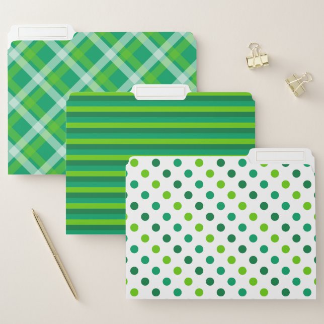 SHADES OF GREEN STRIPES PLAIDS POLKA DOTS FILE FOLDER (Set)