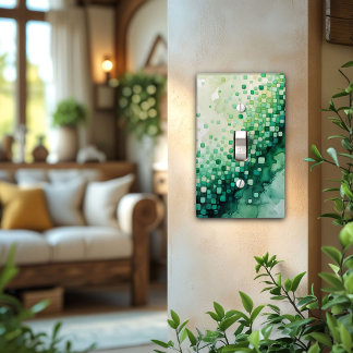 Shades of Green Watercolor Checkerboard Squares Light Switch Cover