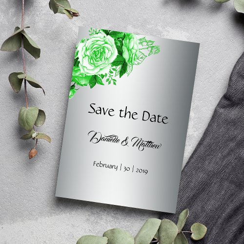 Shades of Green Watercolor Roses Silver Wedding Save The Date