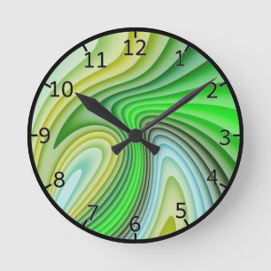 Shades Of Green Waves Round Clock