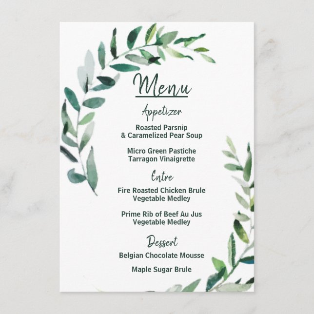 Shades of Green - Wedding Menu Card (Front)