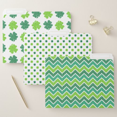 SHADES OF GREEN  WHITE IRISH SHAMROCKS FILE FOLDER