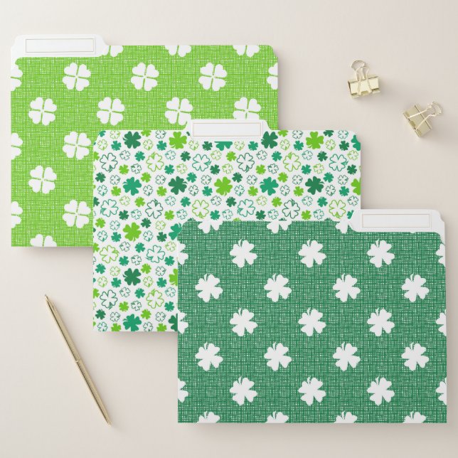 SHADES OF GREEN & WHITE IRISH SHAMROCKS FILE FOLDER (Set)