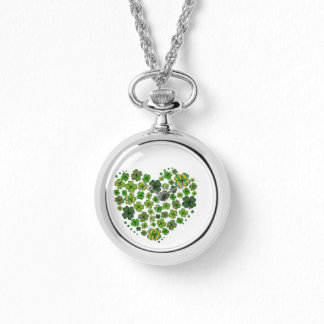 SHADES OF GREEN & YELLOW SHAMROCKS IN A HEART WATCH