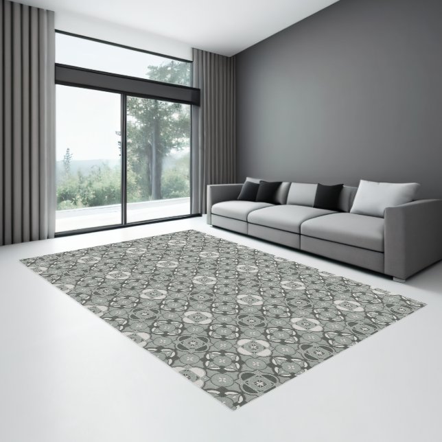 Shades of Greenish Gray Arabesque Tiles Beautiful Rug (Insitu (Indoor 3))