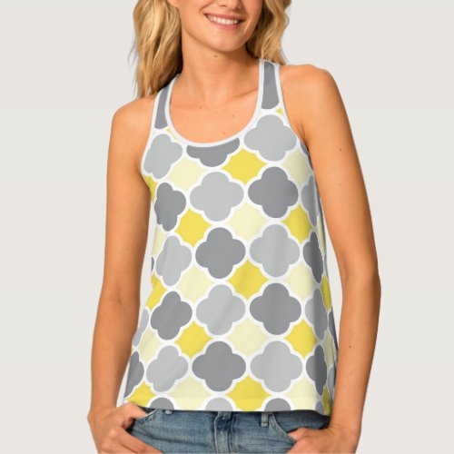 Shades of Grey and Yellow Quatrefoil Pattern Tank Top