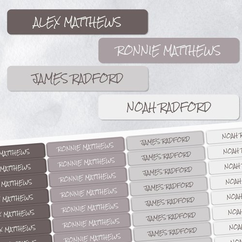 Shades of Grey Color Coded Penned Name Waterproof Labels
