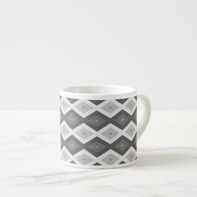 Shades of grey diamond pattern espresso cup (Front Right)
