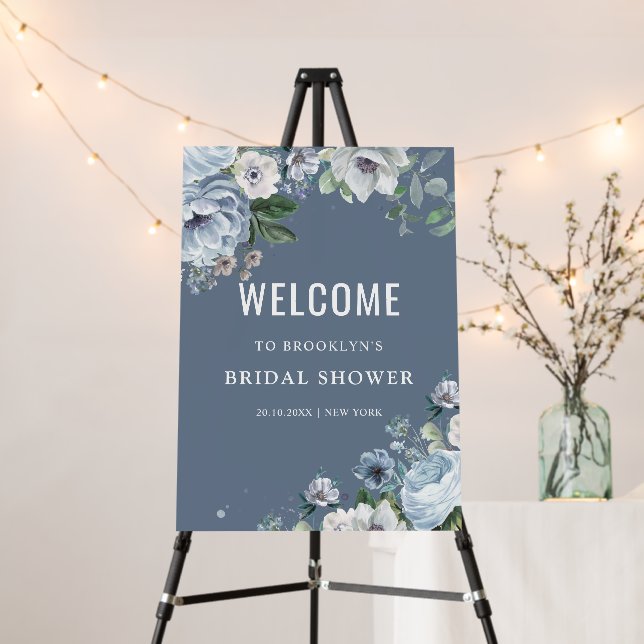 Shades of Grey Dusty Blue Bridal Shower Welcome Fo Foam Board (In Situ (Stand))