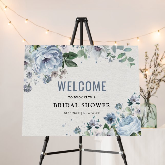 Shades of Grey Dusty Blue Bridal Shower Welcome  Foam Board (In Situ (Stand))