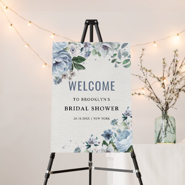 Shades of Grey Dusty Blue Bridal Shower Welcome Foam Board (In Situ (Stand))