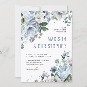 Shades of Grey Dusty Blue Winter Rustic Wedding Invitation