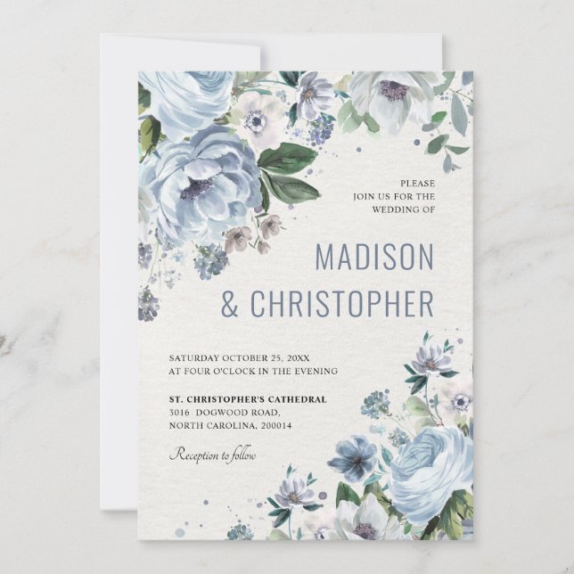 Shades of Grey Dusty Blue Winter Rustic Wedding    Invitation (Front)
