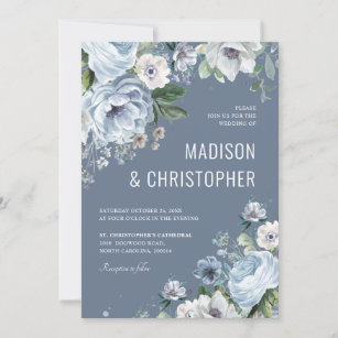Shades of Grey Dusty Blue Winter Rustic Wedding    Invitation