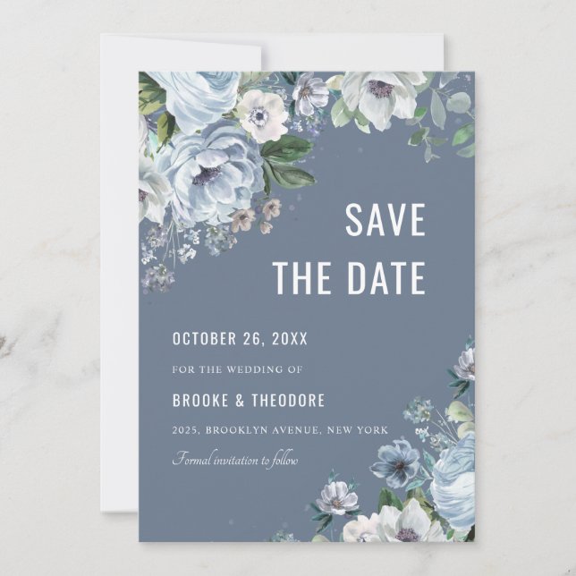 Shades of Grey Dusty Blue Winter Rustic Wedding Sa Save The Date (Front)