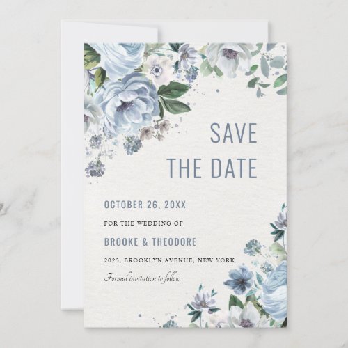 Shades of Grey Dusty Blue Winter Rustic Wedding Save The Date