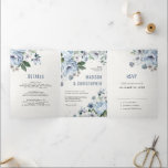 Shades of Grey Dusty Blue Winter Rustic Wedding Tri-Fold Announcement<br><div class="desc">Elegant floral winter wedding invitation features elegant grey and icy blue watercolor flower bouquet frosty-hued greenery. Please contact me for any help in customization or if you need any other product with this design.</div>