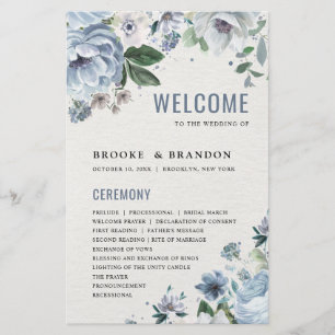 Shades of Grey Dusty Blue Winter Wedding Program