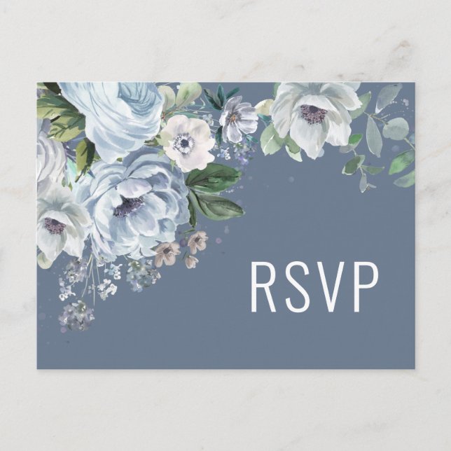 Shades of Grey Dusty Blue Winter  Wedding RSVP Pos Postcard (Front)