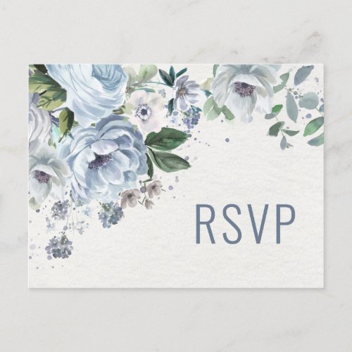 Shades of Grey Dusty Blue Winter  Wedding RSVP Postcard