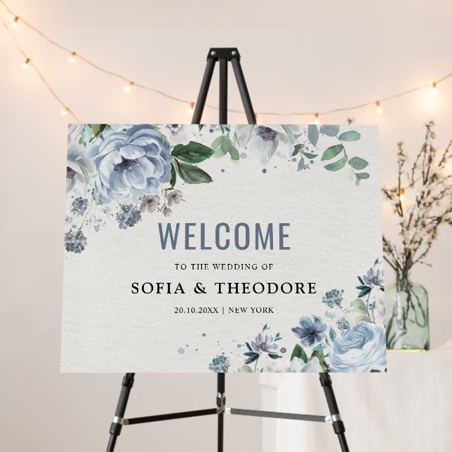 Shades of Grey Dusty Blue Winter  Wedding Welcome  Foam Board (In Situ (Stand))
