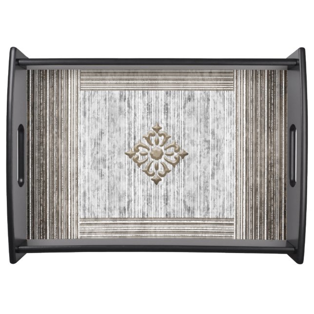 Shades of Grey Marble & Stripe Pattern Serving Tray (Front)