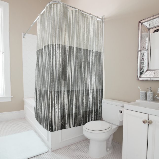 Shades of Grey Striped Pattern Shower Curtain (In Situ)