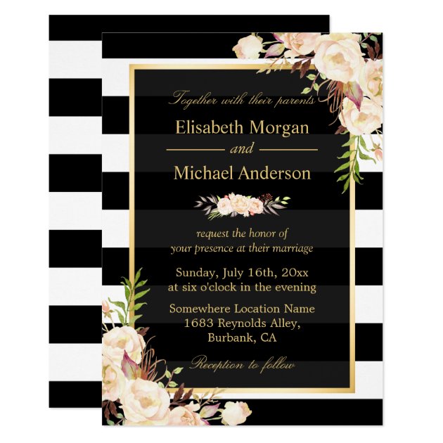 Shades Of Ivory Floral Stripes Winter Wedding Invitation