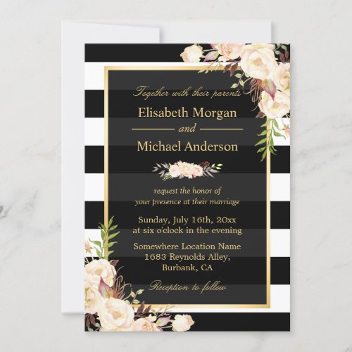 Shades of Ivory Floral Stripes Winter Wedding Card
