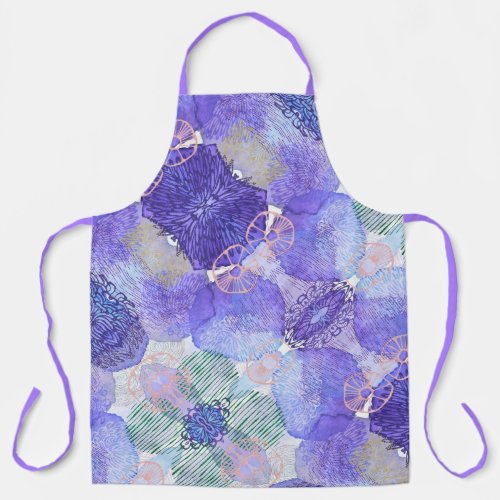 Shades of Lavender and Green Abstract Flowers Apron