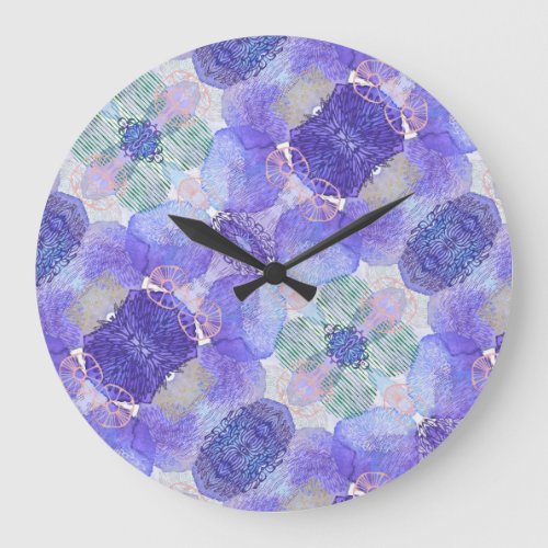 Shades of Lavender and Green Abstract Flowers Large Clock
