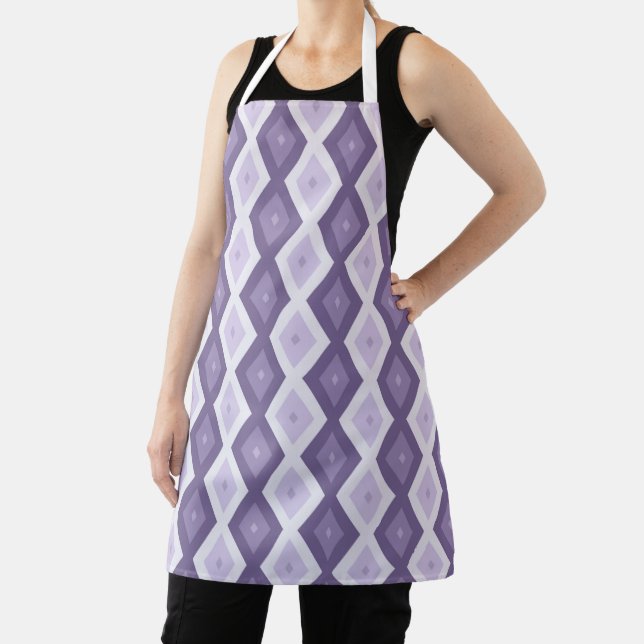 Shades of lavender diamond pattern apron (Insitu)