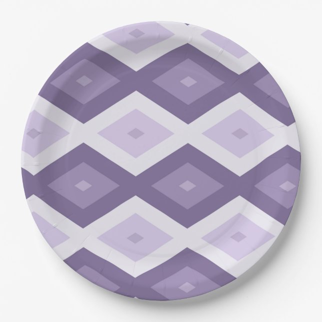 Shades of lavender diamond pattern paper plates (Front)