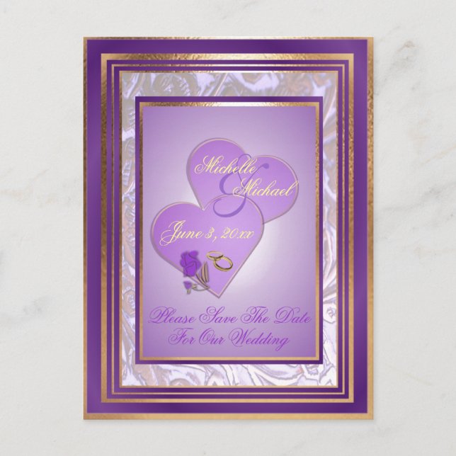 Shades of Lavender Purple Gold Wedding Save Date Announcement Postcard (Front)