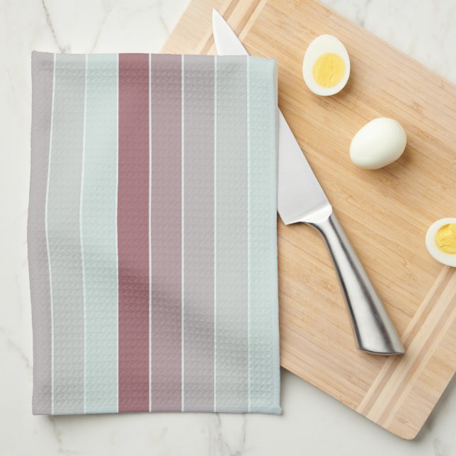 Shades of Light Pink Green Stripes Kitchen Towel (Quarter Fold)