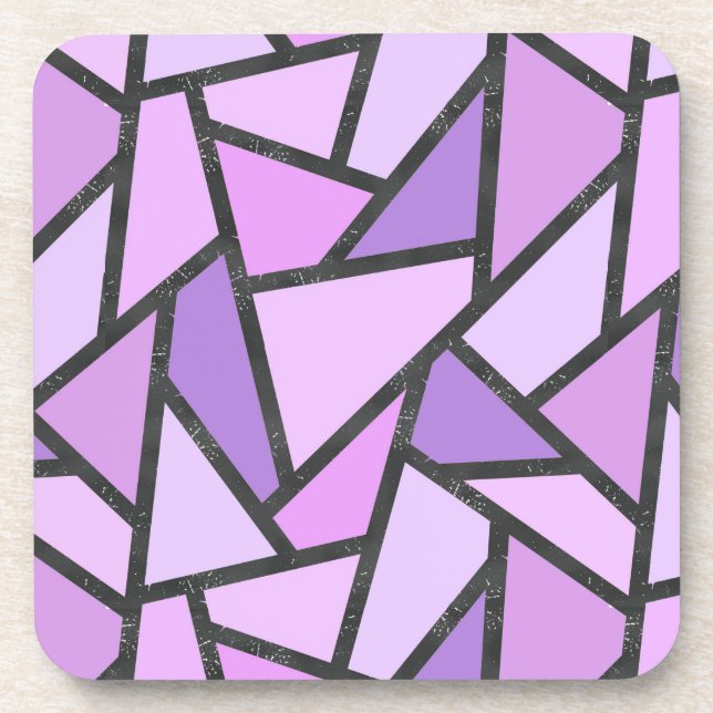 Shades of lilac stained glass pattern beverage coaster (Front)
