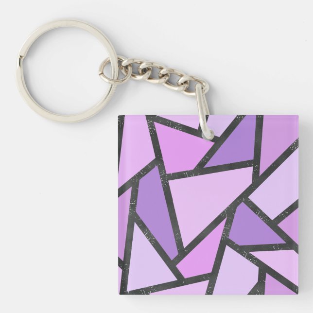 Shades of lilac stained glass pattern keychain (Front)